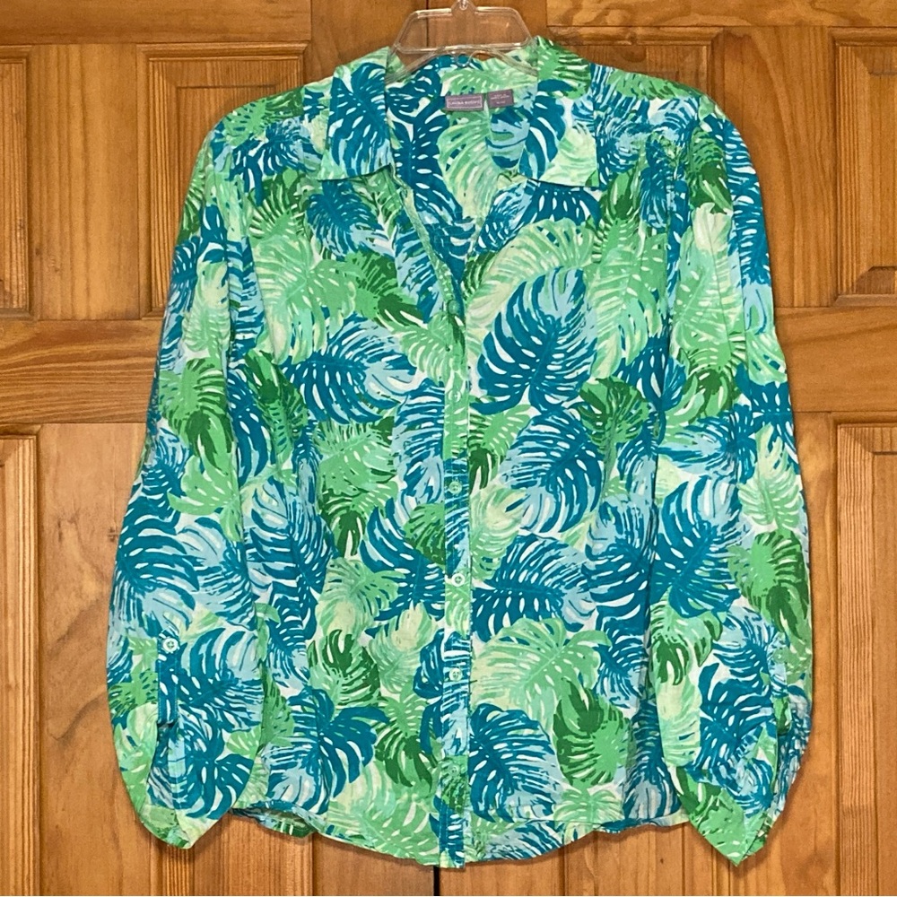 NWOT Laura Scott Vintage 90s Top Long Sleeve Blouse Blue Green Size XL